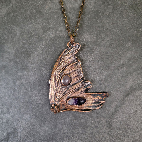 Amethyst & Rhodochrosite Butterfly Wing Necklace